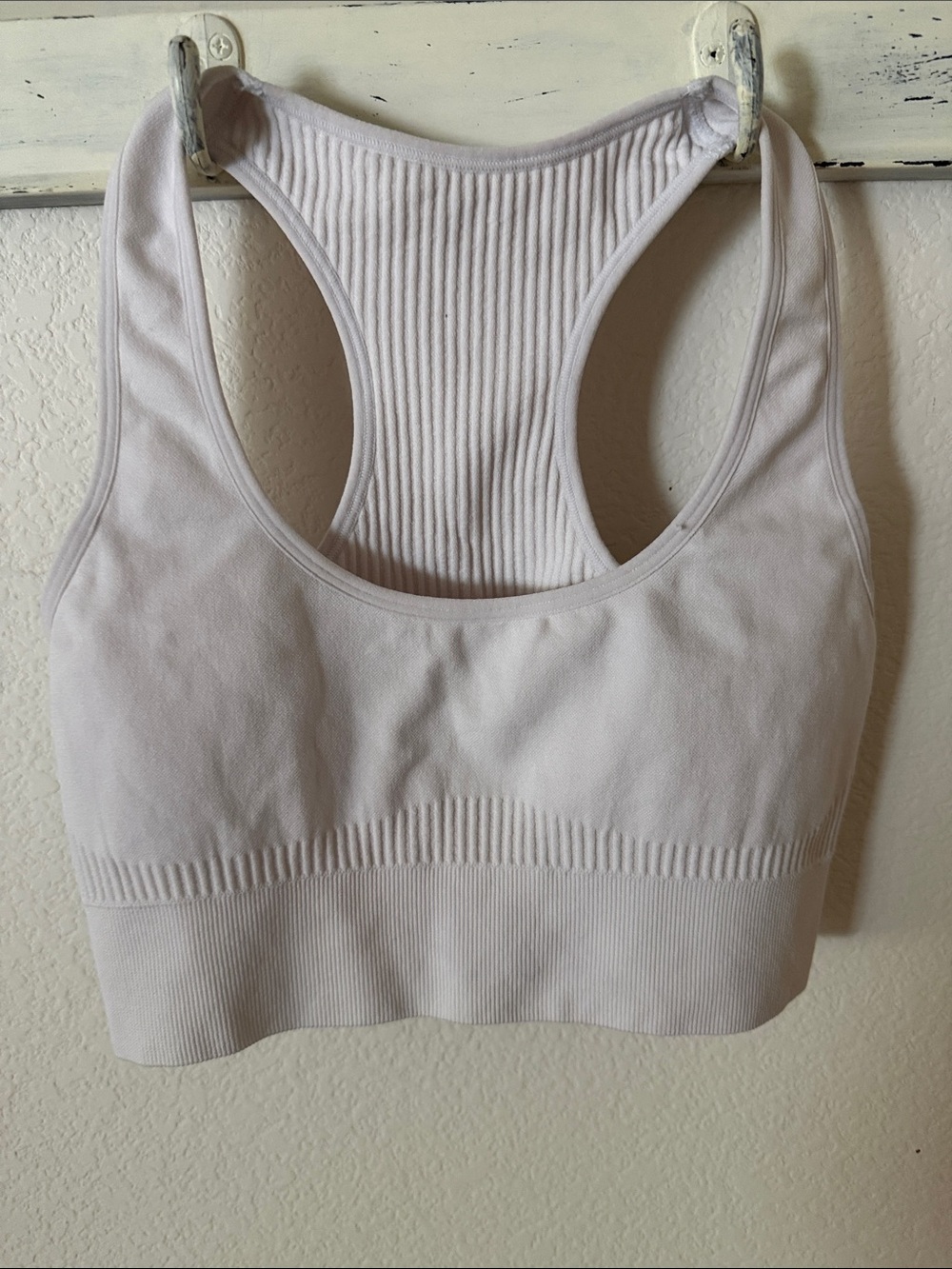 Ribbed Racerback Seamless Sports Bralette - White
